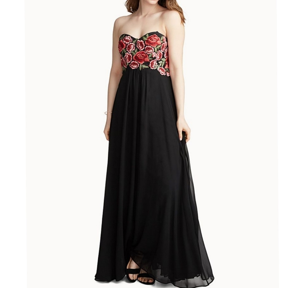 *DONATED* Decode 1.8 Embroidered Floral Dress Gown Black Long Dress US 6